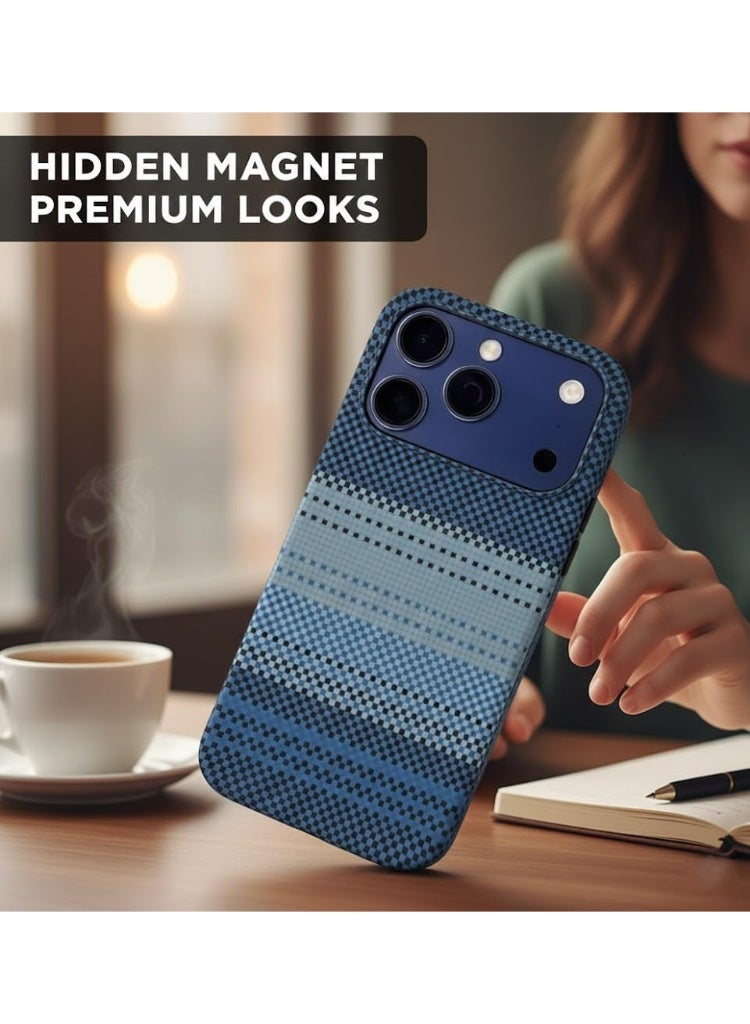 فوني Phoni Ultra Slim Magnetic Case for iPhone 17 Pro, Compatible with MagSafe, Thin Lightweight Design Phone Case, Carbon Fiber Style, Raised Camera Protection (Glacier Azure – Blue Carbon) - Image 4